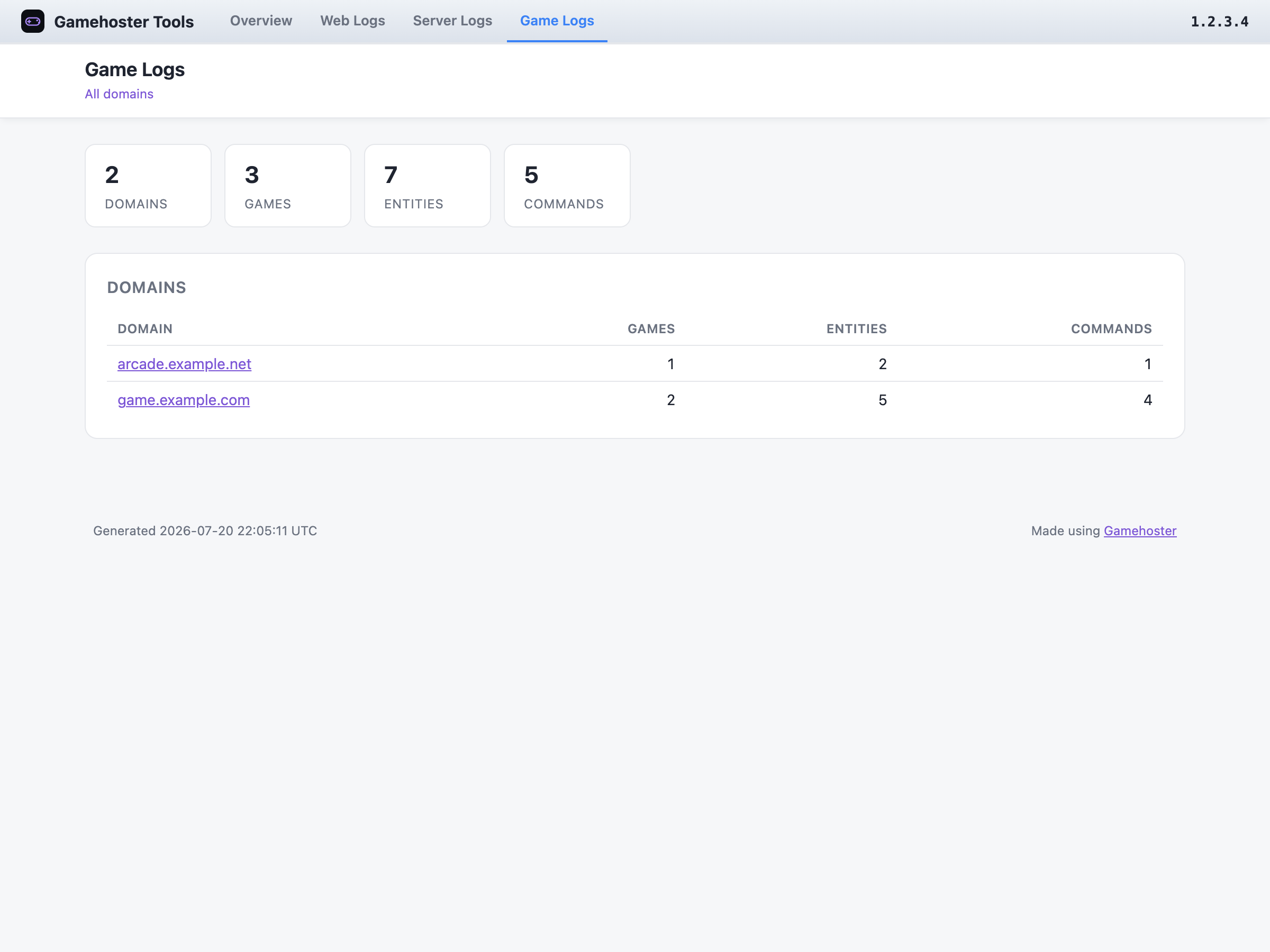 Game Logs all-domains view